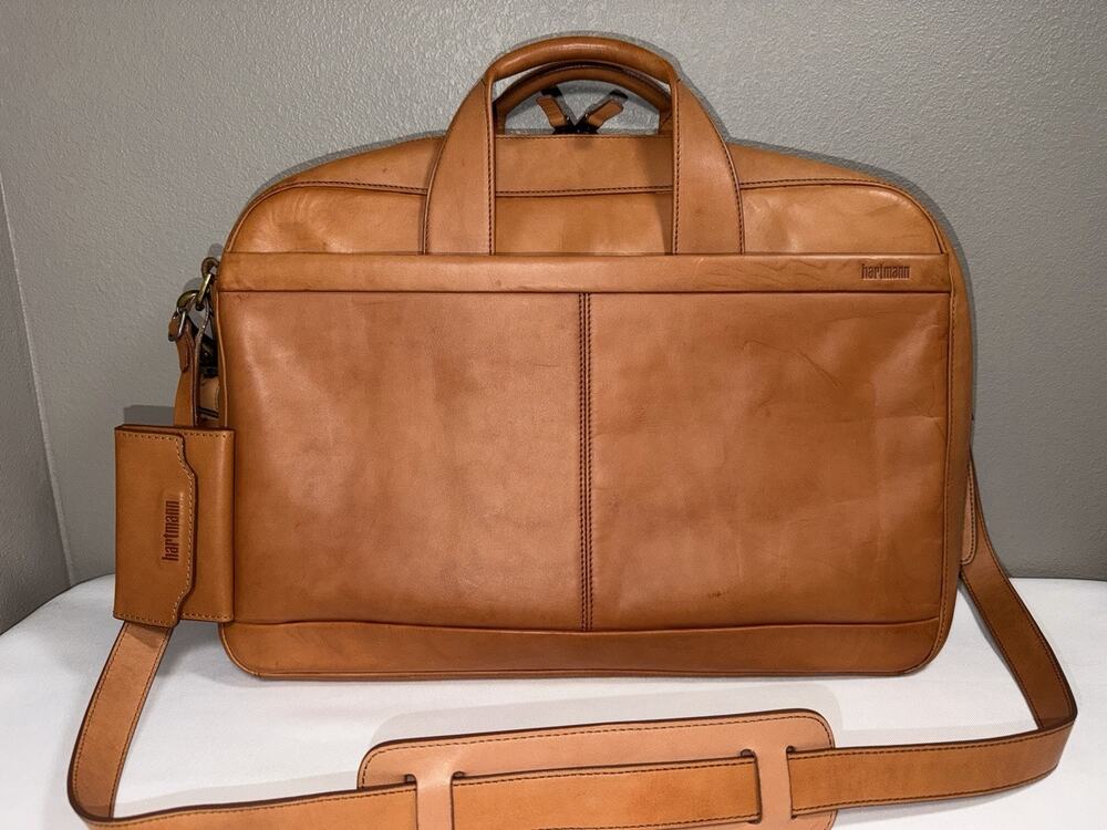 Hartmann Men’s Tan All Leather Briefcase Excellent Condition